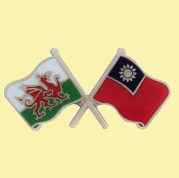 Wales Taiwan  Crossed Country Flags Friendship Enamel Lapel Pin Set x 3