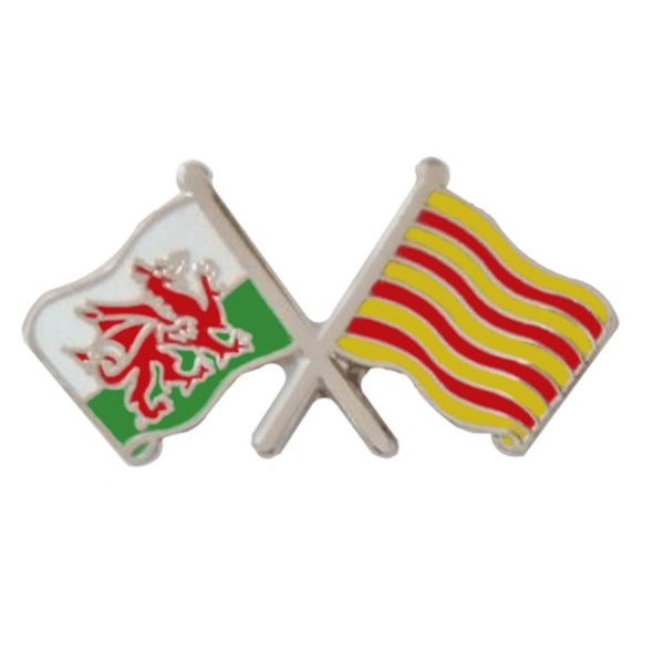 Wales Catalonia Crossed Country Flags Friendship Enamel Lapel Pin Set x 3