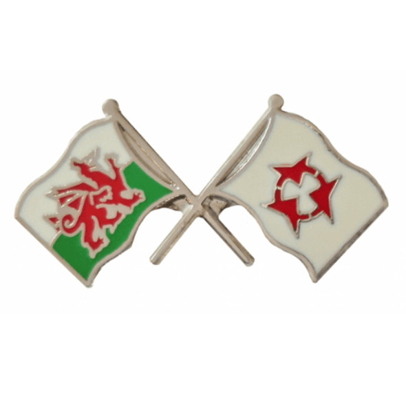 Wales Oita Prefecture Japan Crossed Flags Friendship Enamel Lapel Pin Set x 3