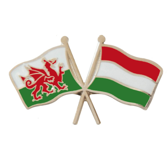 Wales Hungary Crossed Country Flags Friendship Enamel Lapel Pin Set x 3