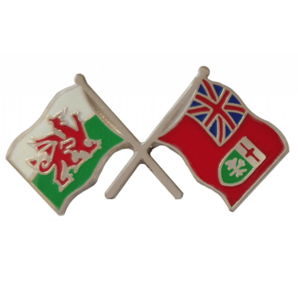 Wales Ontario Canada Crossed Flags Friendship Enamel Lapel Pin Set x 3