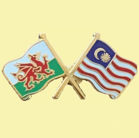 Wales Malaysia Crossed Country Flags Friendship Enamel Lapel Pin Set x 3
