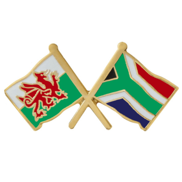 Wales South Africa Crossed Country Flags Friendship Enamel Lapel Pin Set x 3