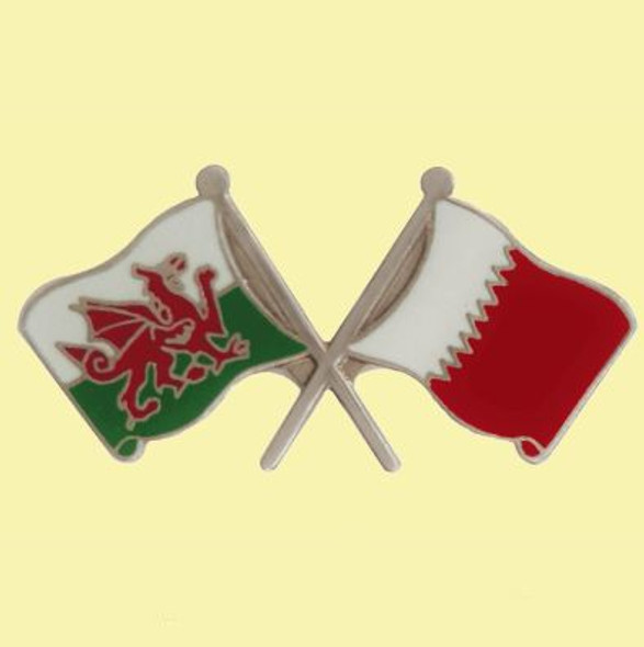 Wales Qatar Crossed Country Flags Friendship Enamel Lapel Pin Set x 3