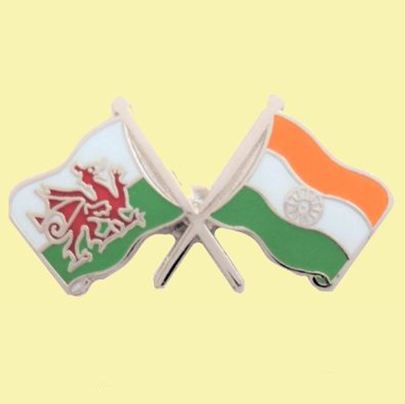 Wales India Crossed Country Flags Friendship Enamel Lapel Pin Set x 3