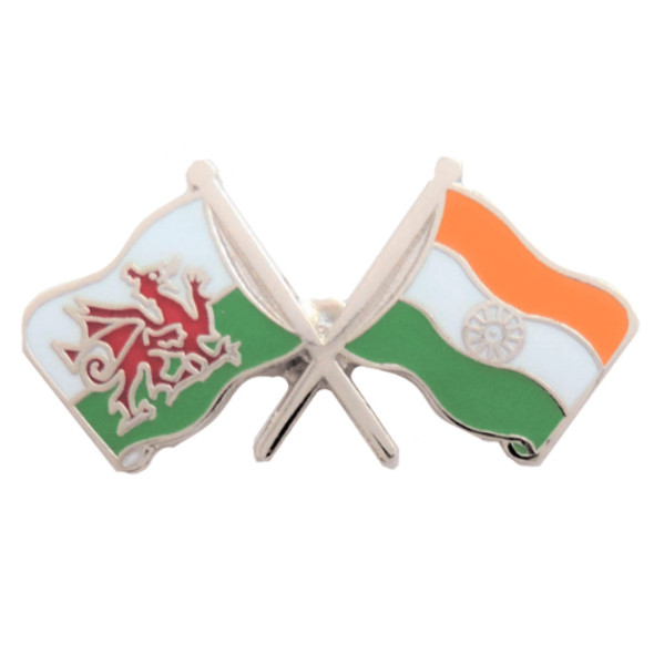 Wales India Crossed Country Flags Friendship Enamel Lapel Pin Set x 3