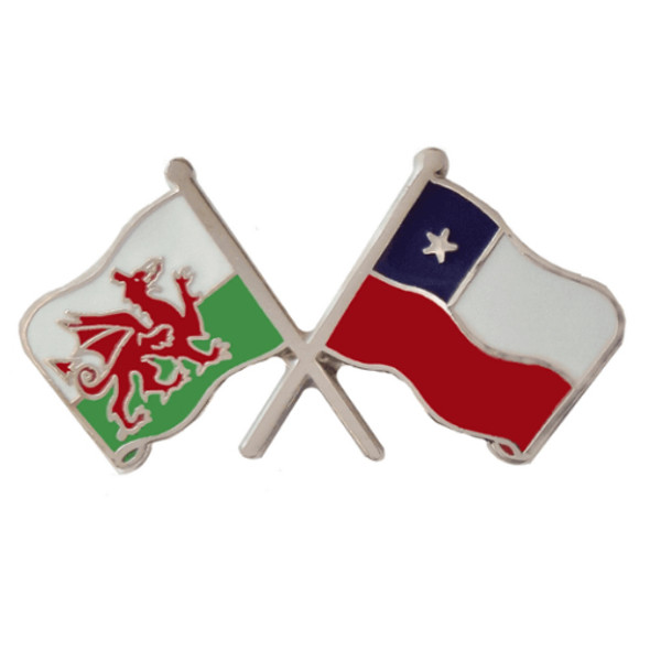 Wales Chile Crossed Country Flags Friendship Enamel Lapel Pin Set x 3