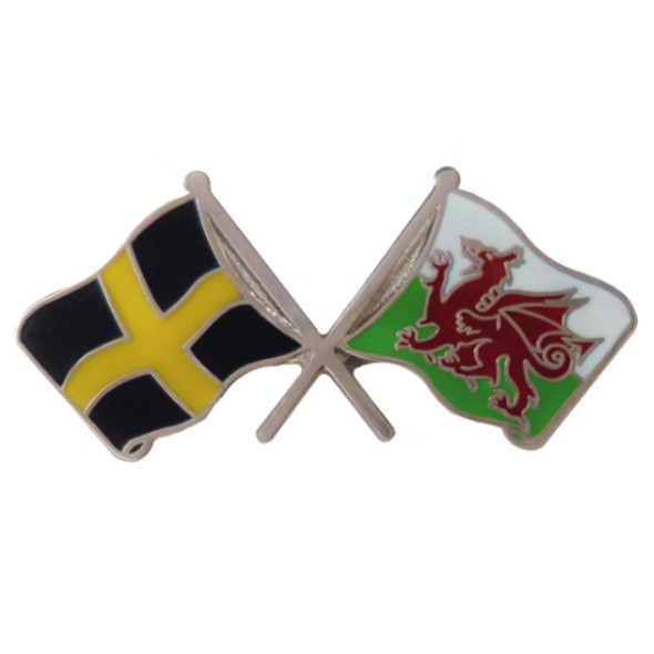 St David Wales Crossed Flags Friendship Enamel Lapel Pin Set x 3