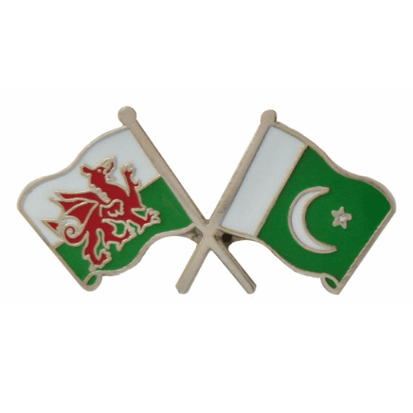 Wales Pakistan Crossed Country Flags Friendship Enamel Lapel Pin Set x 3