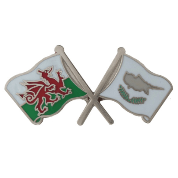 Wales Cyprus Crossed Country Flags Friendship Enamel Lapel Pin Set x 3