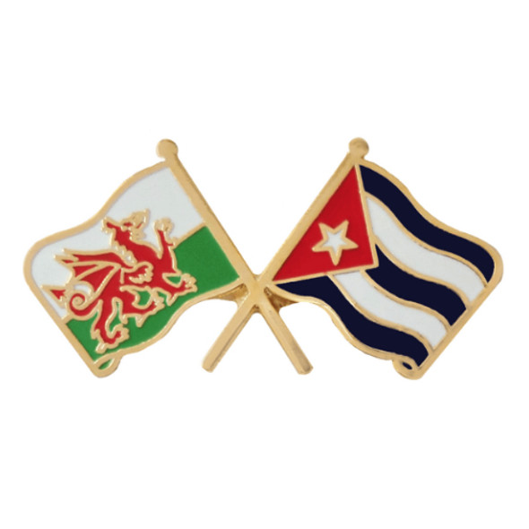 Wales Cuba Crossed Country Flags Friendship Enamel Lapel Pin Set x 3