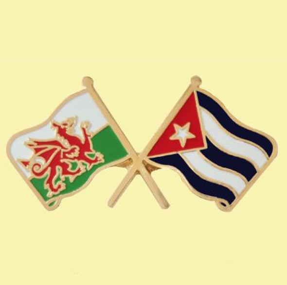 Wales Cuba Crossed Country Flags Friendship Enamel Lapel Pin Set x 3