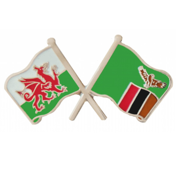 Wales Zambia Crossed Country Flags Friendship Enamel Lapel Pin Set x 3