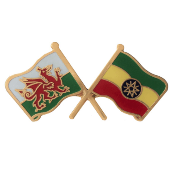 Wales Ethiopia Crossed Country Flags Friendship Enamel Lapel Pin Set x 3