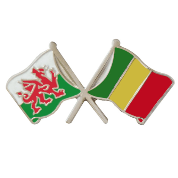 Wales Mali Crossed Country Flags Friendship Enamel Lapel Pin Set x 3