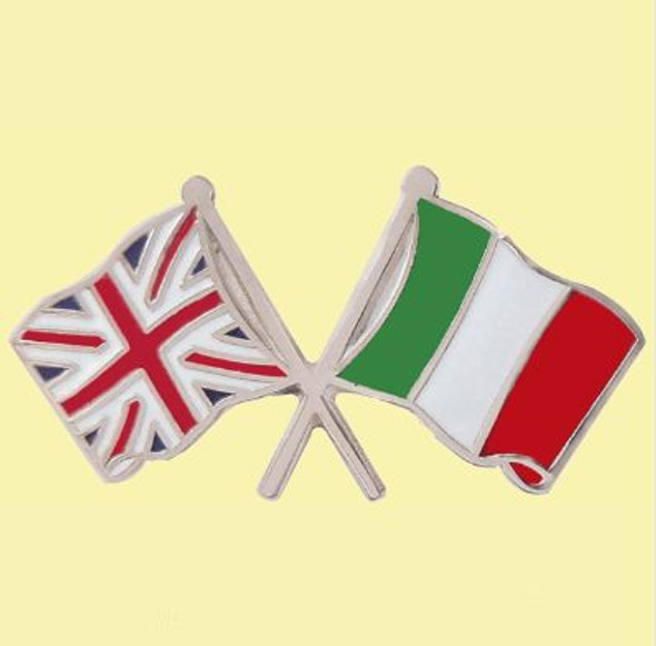 Union Jack Italy Crossed Country Flags Friendship Enamel Lapel Pin Set x 3
