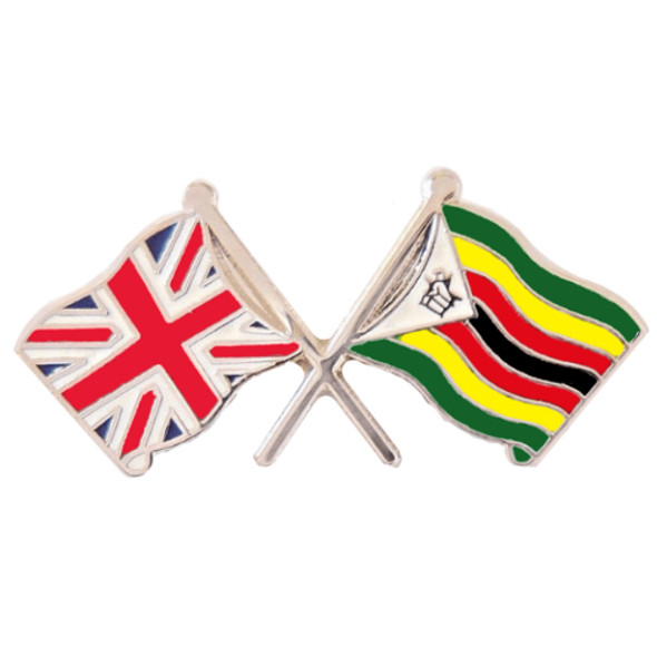 Union Jack Zimbabwe Crossed Country Flags Friendship Enamel Lapel Pin Set x 3