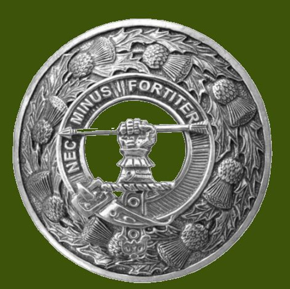 Cuthbert Clan Crest Thistle Round Stylish Pewter Clan Badge Plaid Brooch