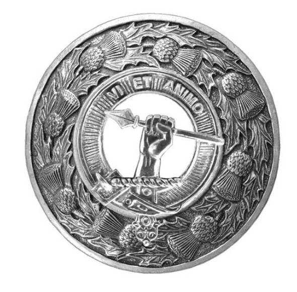 MacCulloch Clan Crest Thistle Round Stylish Pewter Clan Badge Plaid Brooch