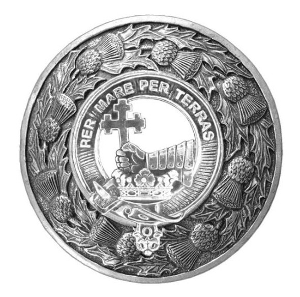 MacDonald Clan Crest Thistle Round Sterling Silver Clan Badge Plaid Brooch