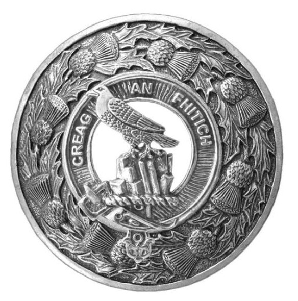 MacDonnell Of Glengarry Clan Crest Thistle Round Stylish Pewter Clan Badge Plaid Brooch