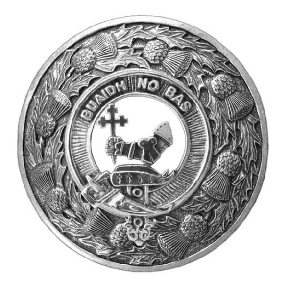 MacDougall Clan Crest Thistle Round Sterling Silver Clan Badge Plaid Brooch