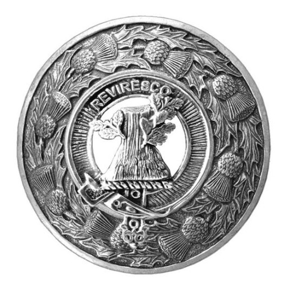 MacEwen Clan Crest Thistle Round Sterling Silver Clan Badge Plaid Brooch