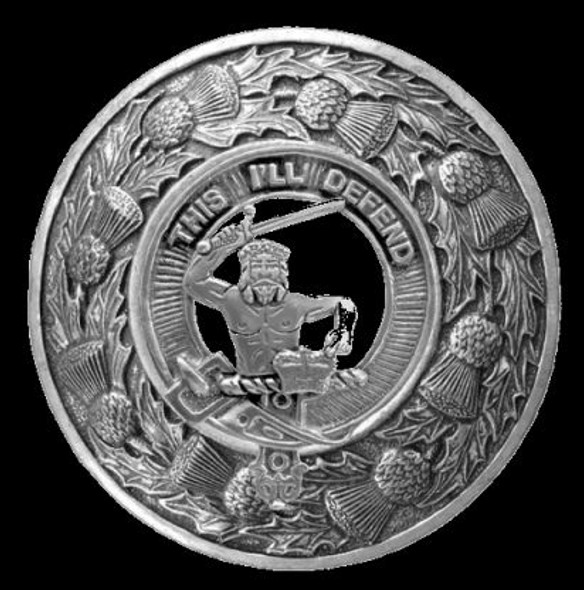 MacFarlane Clan Crest Thistle Round Sterling Silver Clan Badge Plaid Brooch