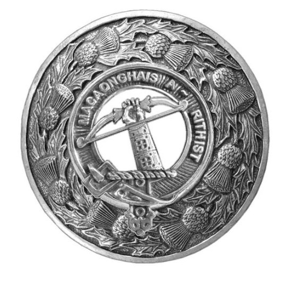 MacInnes Clan Crest Thistle Round Stylish Pewter Clan Badge Plaid Brooch