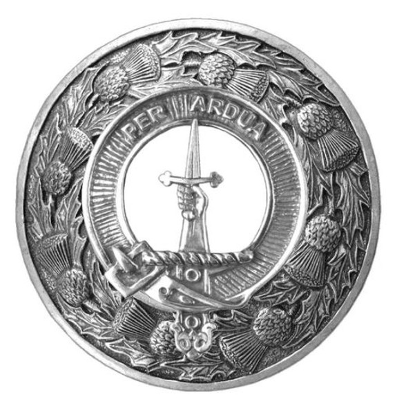MacIntyre Clan Crest Thistle Round Sterling Silver Clan Badge Plaid Brooch