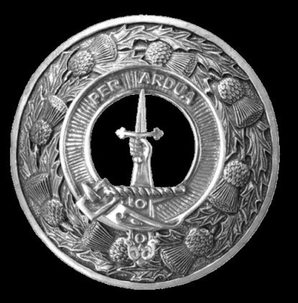 MacIntyre Clan Crest Thistle Round Sterling Silver Clan Badge Plaid Brooch