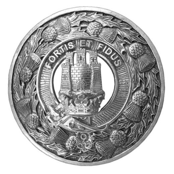 MacLachlan Clan Crest Thistle Round Sterling Silver Clan Badge Plaid Brooch