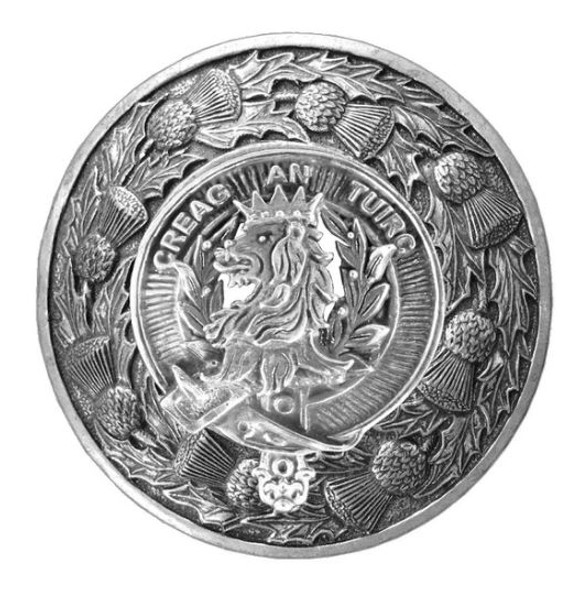 MacLaren Clan Crest Thistle Round Sterling Silver Clan Badge Plaid Brooch