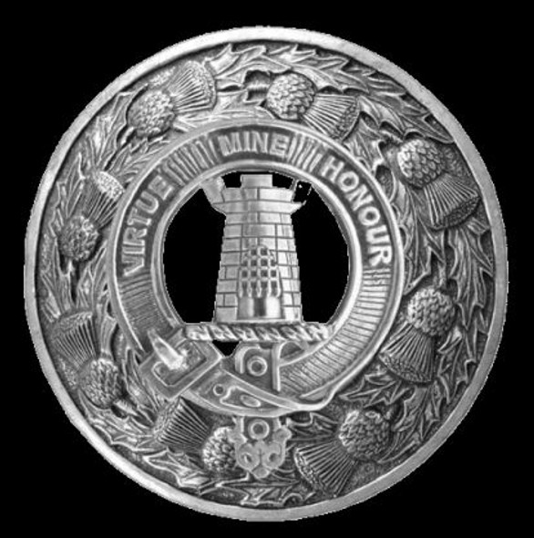 MacLean Clan Crest Thistle Round Sterling Silver Clan Badge Plaid Brooch