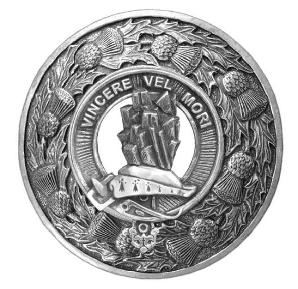 MacNeil Barra Clan Crest Thistle Round Sterling Silver Clan Badge Plaid Brooch