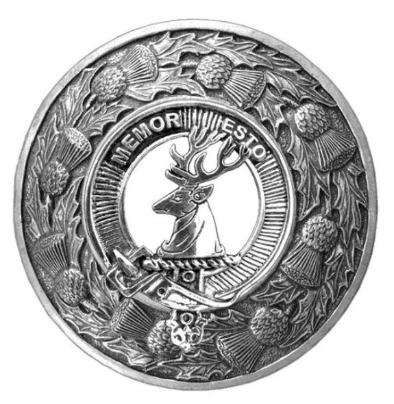 MacPhail Clan Crest Thistle Round Sterling Silver Clan Badge Plaid Brooch