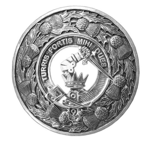 MacQuarrie Clan Crest Thistle Round Sterling Silver Clan Badge Plaid Brooch