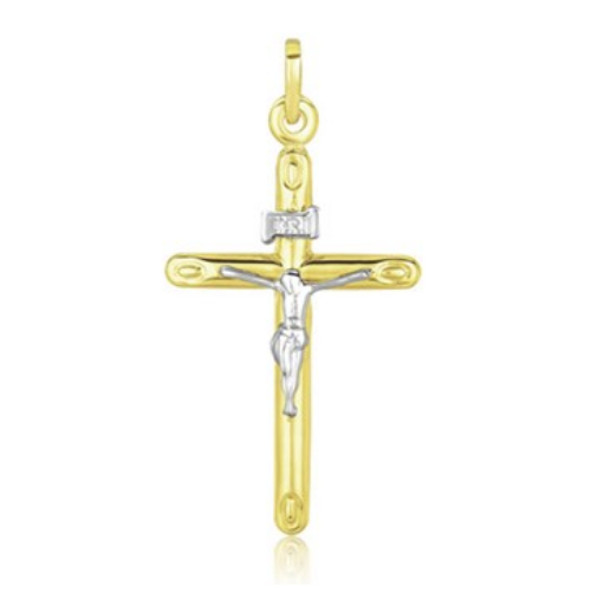 Crucifix Cross Highly Polished Two Tone 14K Gold Pendant