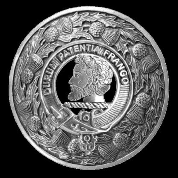 Muir Clan Crest Thistle Round Sterling Silver Clan Badge Plaid Brooch