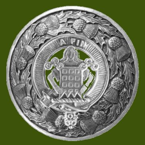 Ogilvie Clan Crest Thistle Round Stylish Pewter Clan Badge Plaid Brooch