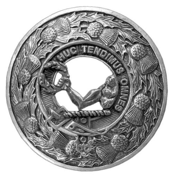 Paterson Clan Crest Thistle Round Stylish Pewter Clan Badge Plaid Brooch