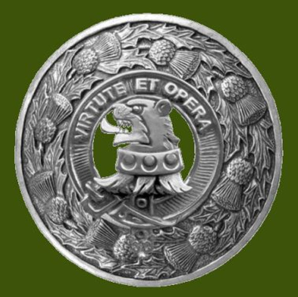 Pentland Clan Crest Thistle Round Stylish Pewter Clan Badge Plaid Brooch