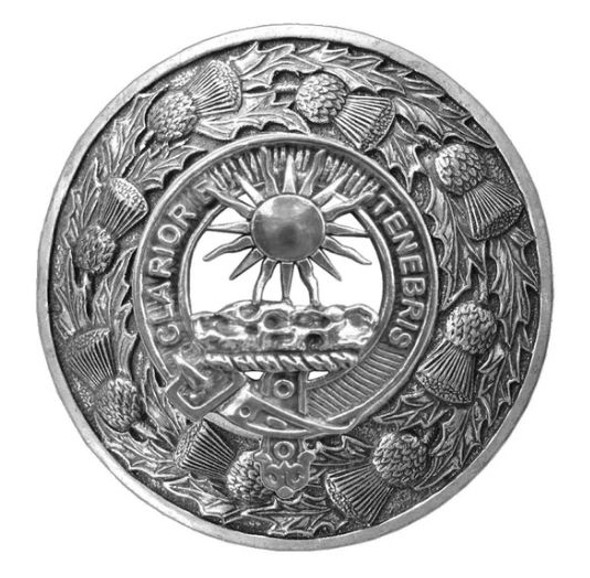 Purves Clan Crest Thistle Round Stylish Pewter Clan Badge Plaid Brooch