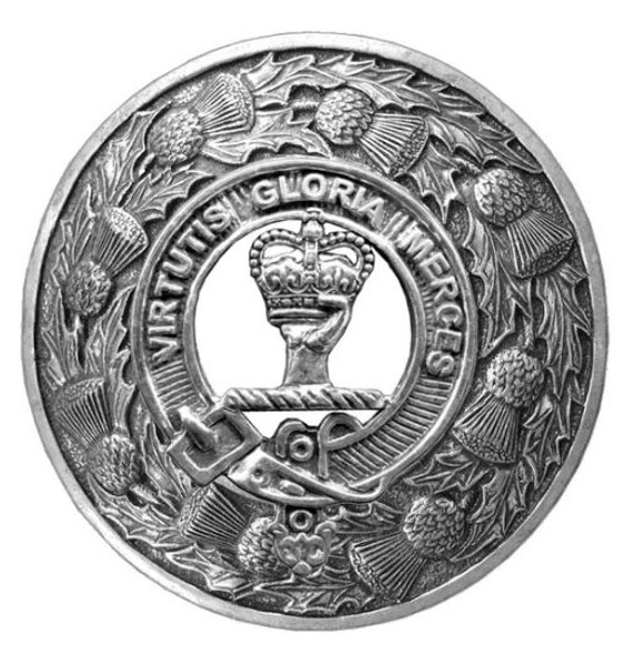 Robertson Clan Crest Thistle Round Stylish Pewter Clan Badge Plaid Brooch