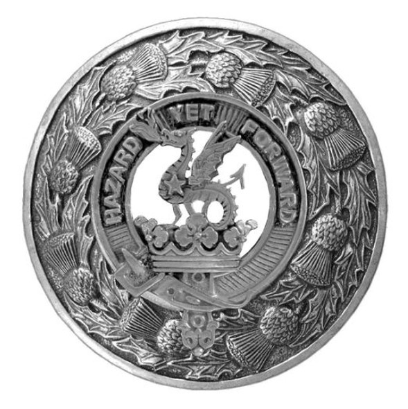 Seton Clan Crest Thistle Round Stylish Pewter Clan Badge Plaid Brooch