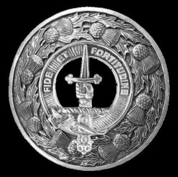 Shaw Clan Crest Thistle Round Sterling Silver Clan Badge Plaid Brooch