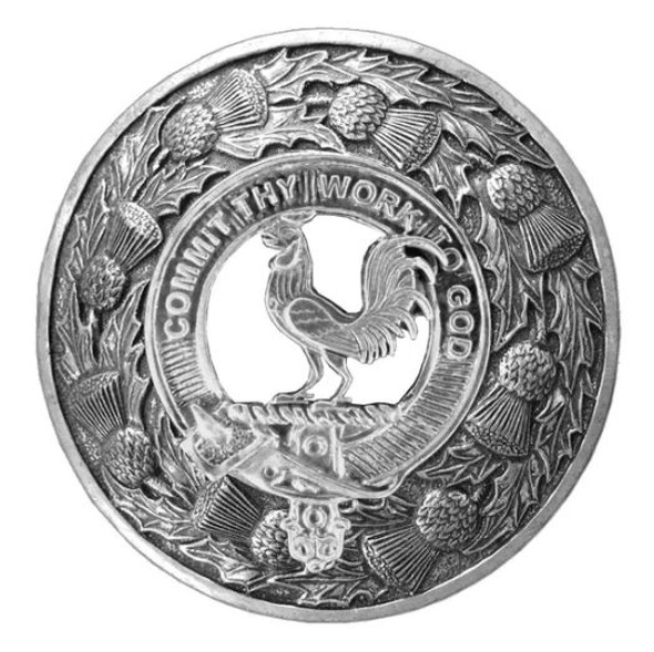 Sinclair Clan Crest Thistle Round Sterling Silver Clan Badge Plaid Brooch