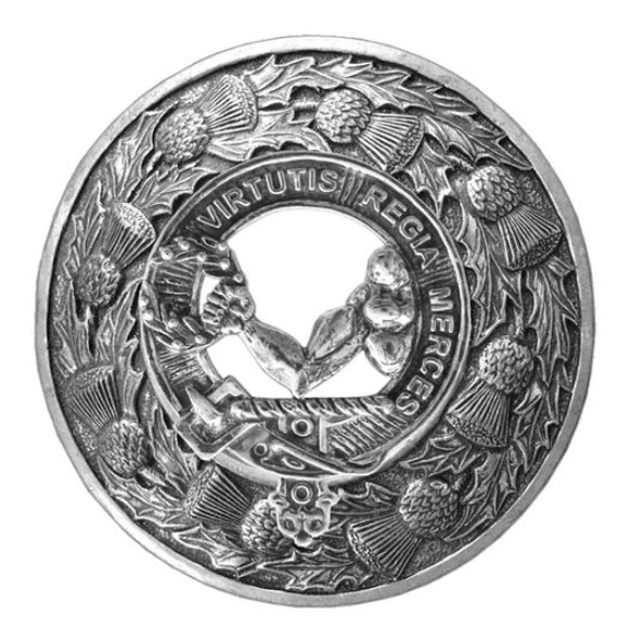 Skene Clan Crest Thistle Round Sterling Silver Clan Badge Plaid Brooch