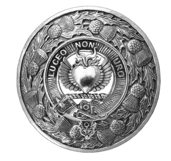 Smith Clan Crest Thistle Round Sterling Silver Clan Badge Plaid Brooch