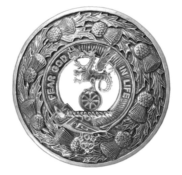 Somerville Clan Crest Thistle Round Stylish Pewter Clan Badge Plaid Brooch